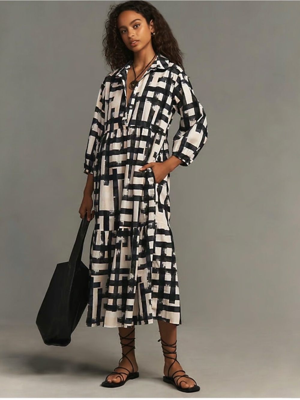 MAEVE ANTHROPOLOGIE Bettina Cotton Midi Shirt Dress Carbon LARGE